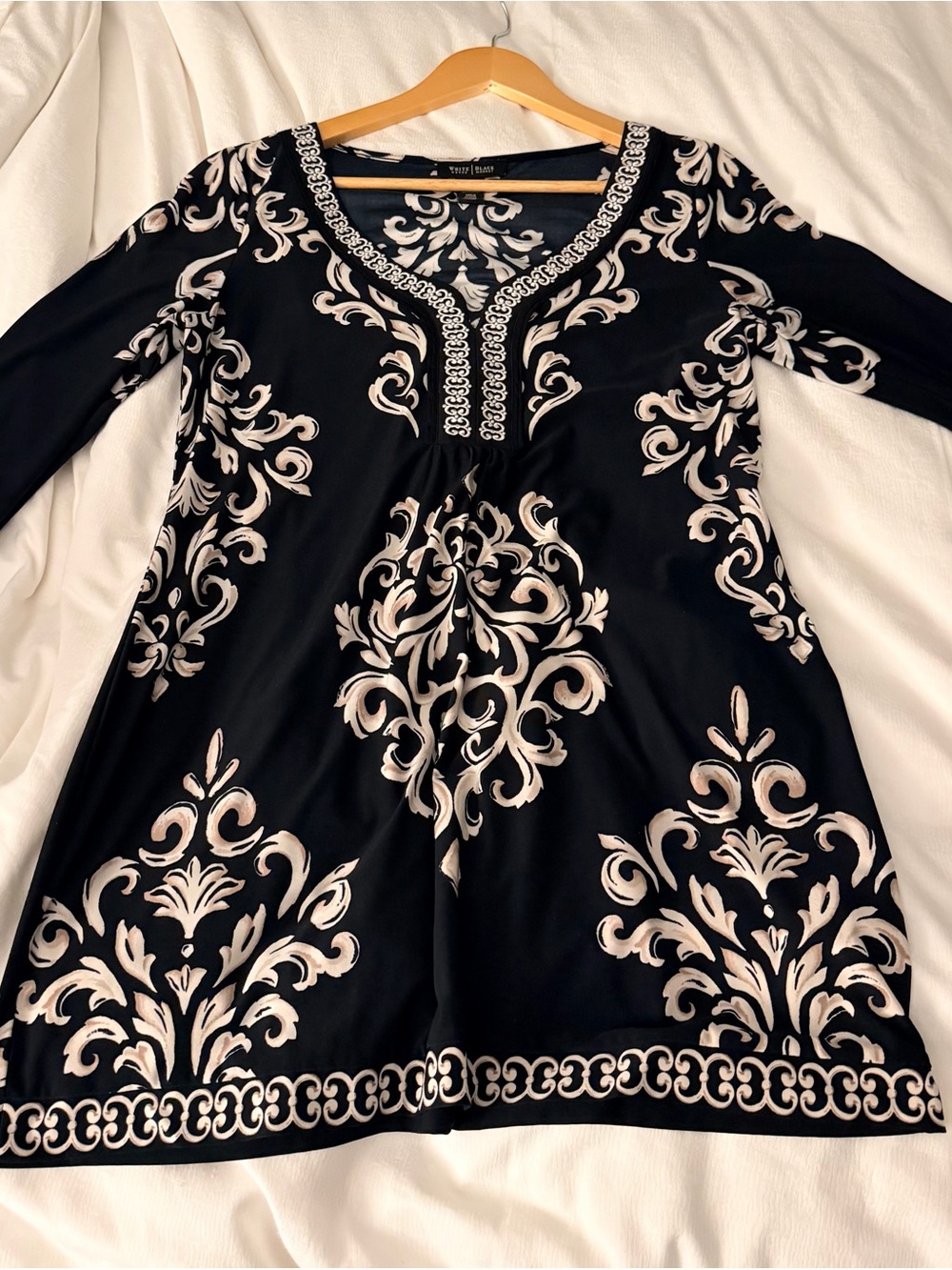 Black Tunic with Cream Scroll Print